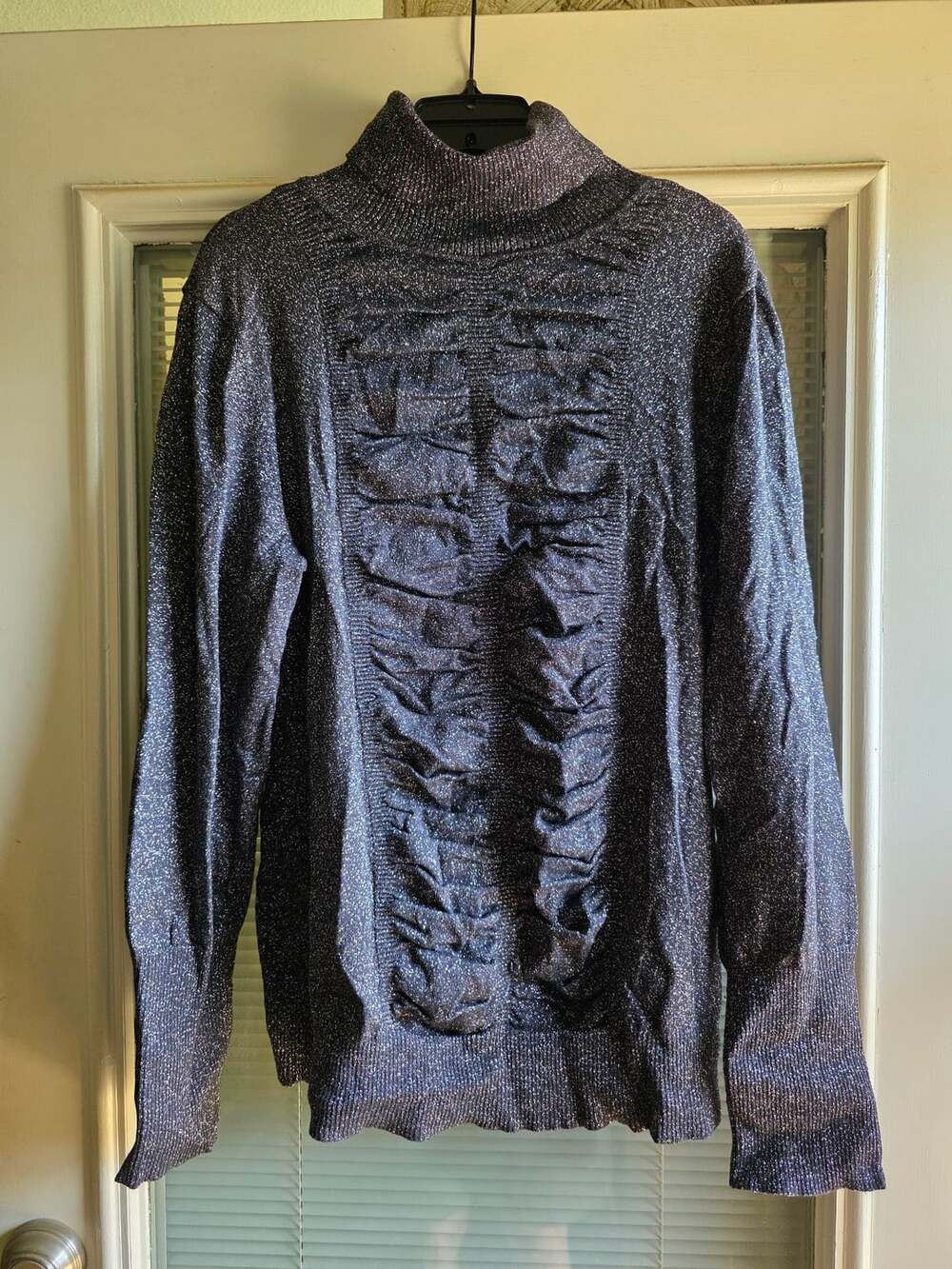 Alfani Mock Neck Metallic Sweater Size Large Black Silver Sparkle